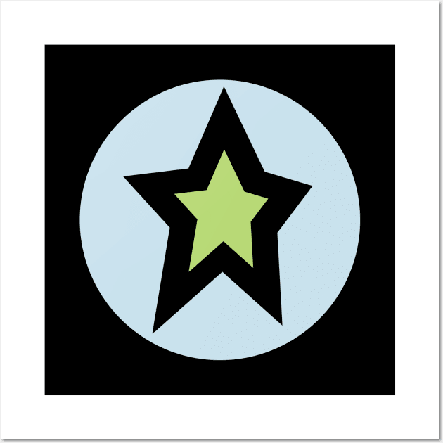 Green Star Light Blue Circle Graphic Wall Art by ellenhenryart